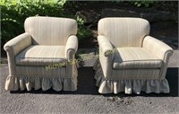 PAIR UPHOLSTERED AND SKIRTED LIVING ROOM CHAIRS