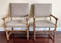BLEACHED OAK SPANISH REVIVAL  ARM CHAIRS
