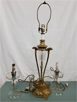 3 Vintage Lamps 1-Solid Brass 2-Glass