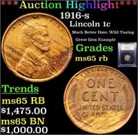 ***Auction Highlight*** 1916-s Lincoln Cent 1c Gra
