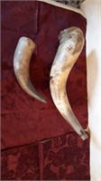 Two powder horns. One inscribed. 14",7"