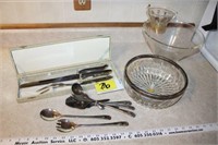 Carving Set, Vintage Silverware & Crystal Bowl &