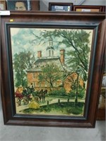 Colonial Scene Signed Print on Board