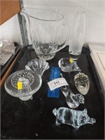 (6) Glass Paperweights, Vase & Pitcher