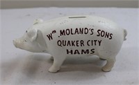 Quaker City Hams cast iron pig bank