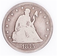 Coin 1875-CC Twenty Cent Piece In Fine - Rare!