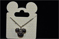 New Disney Mickey Head Necklace Silver Tone