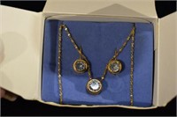 Avon CZ Necklace and Earring Set in Gold Tone