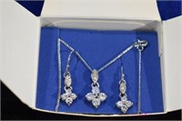 Avon CZ Cluster Necklace and Pierced Earring Set