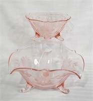 2pcs Jubilee Lancaster Pink Depression Glass Bowl