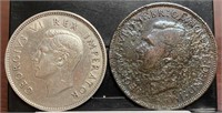 1940 South Africa 2 Schillings; 1939 UK One Penny