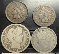 Barber Quarter; Liberty V-Nickel; Indian Head Cent
