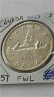High Grade MS63 Canada 1957 FWL Silver Dollar
