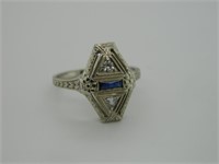 Art Deco 18k Gold Diamond/Sapphire Ring