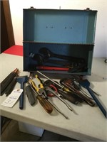 Metal toolbox w/ tools as displayed