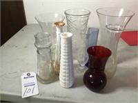 10 glass vases, various sizes