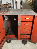 Metal wheeled cabinet w/ attached vice