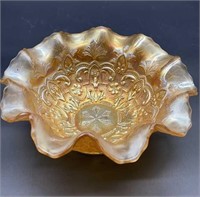 Dugan Carnival Glass Marigold Ruffled Bowl