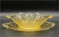 Yellow Depression Glass Handled Bowl & Underplate