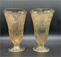 Pair of Iridescent Iris and Herringbone Vases