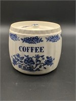 Vintage Blue & White Coffee Canister with Lid