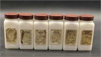 6 Pc Griffith Milk Glass Spice Set