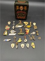 Collection of Tennessee Jaycees Pins in JD Tin