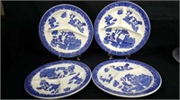 4 Blue Willow Divided Plates