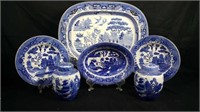 Blue Willow Platter, Bowls, Ginger Jars