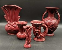 5 Piece of Maroon USA Pottery Pieces