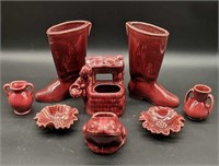 8 Maroon USA Pottery Pieces