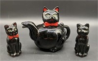 1950s Shafford Redware Cat Pitcher & S+P Shakers