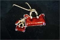 New Betsy Johnson Red Purse Necklace
