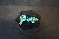 Green Art Glass Earrings on Sterling Silver Post