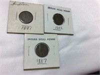 1881, 1882, 1887 Indian Head cents