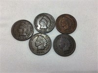 Five Indian head cents