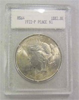 Uncirculated 1922-P Peace Silver Dollar