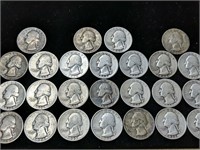 Lot of 25 Washington Silver Quarters (30's/40's)