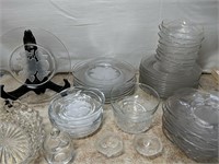 Lot of 47 Clear Glass Dining Pieces