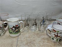 Lot of 14 Horse/Hunt-Themed Glasses and Porcelain