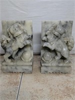 Pair of Marble Chinese Foo Dog Bookends