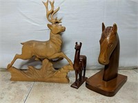 Lot of 3 Carved Wooden Animals