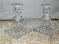 Pair of Glass Candlestick Holders 5.25"