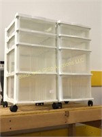 Two sets of plastic storage drawers