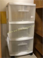 Three drawer rolling plastic storage