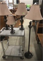 3 Matching Table Lamps w Matching Flior Lamp