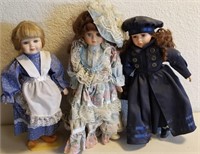 (3) Vintage Porcelain Dolls Approx 15" Tall