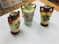 3- hand painted vases- 6 3/4" tall