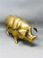 brass pig coin bank - 16" long