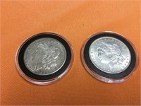 1921S & 1883O AU Morgan silver dollars